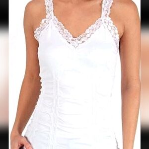 MOPAS White Womens camisole wrinkle fitted body Lace Straps ONE SIZE TWC306 NWT
